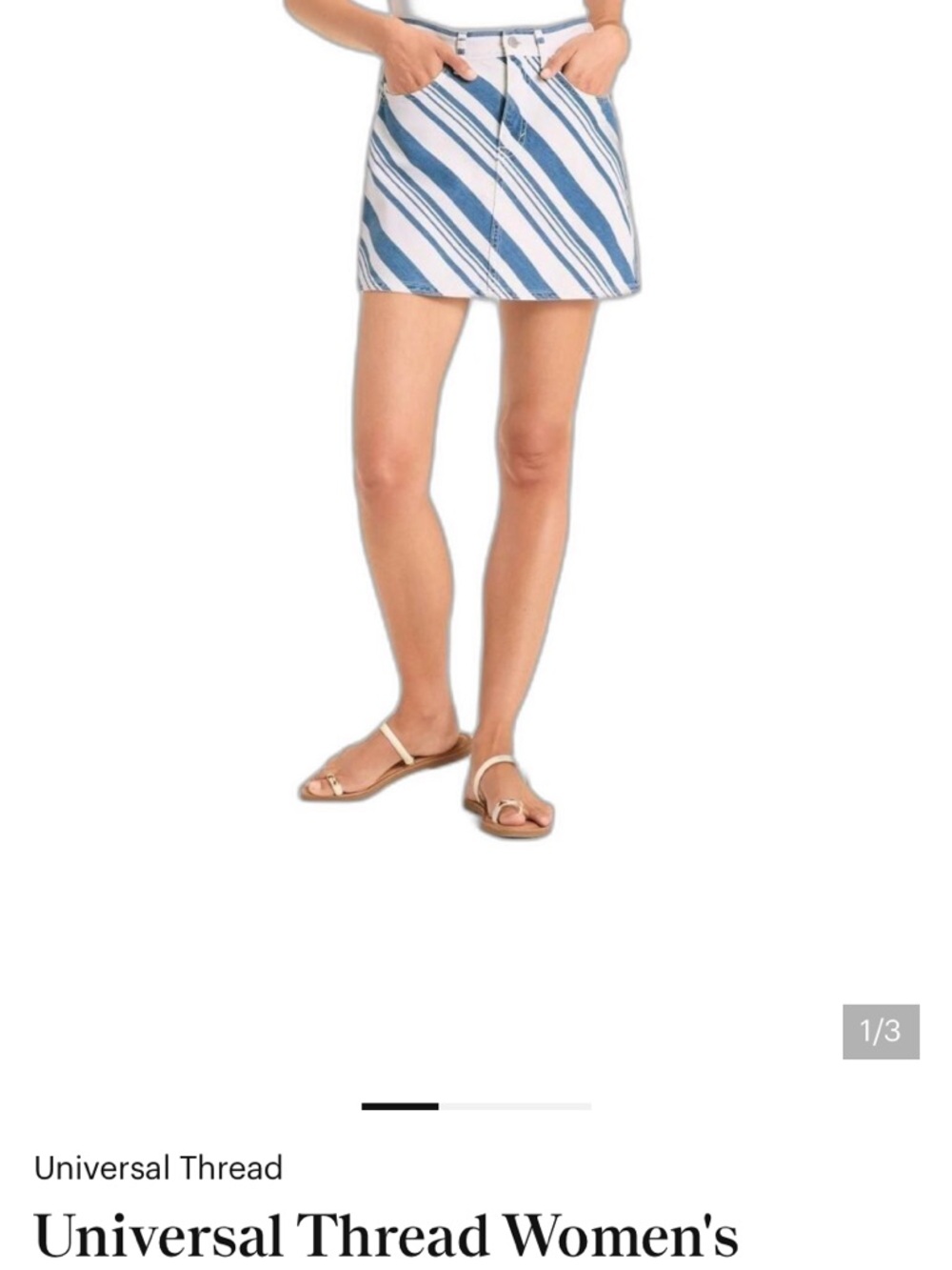 Universal Thread Blue & White Diagonal-Stripe Mini Skirt NWT